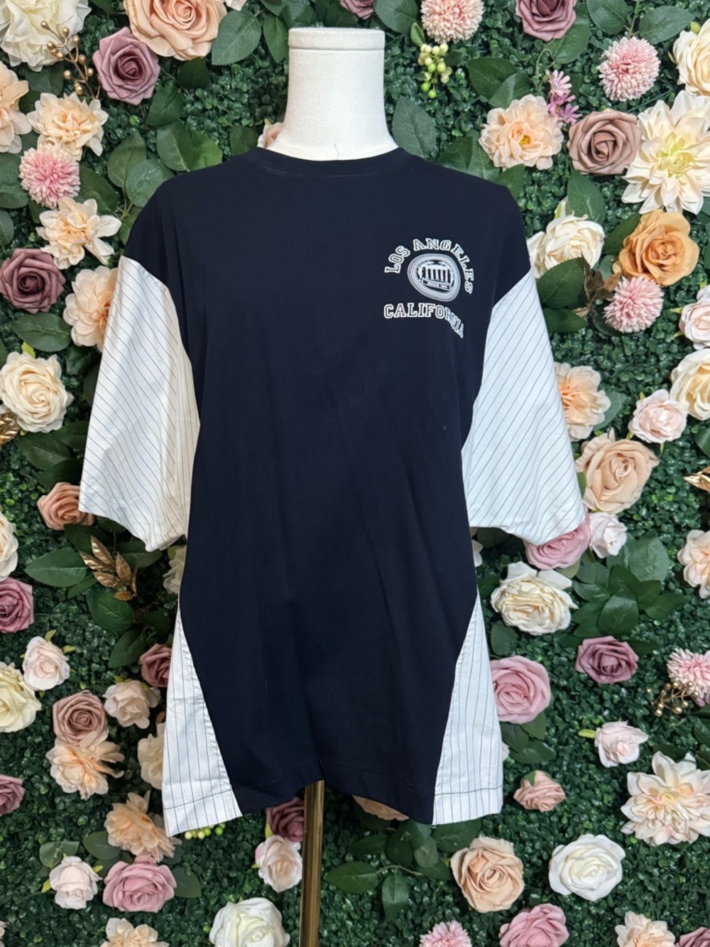 Navy Blue & White Short Sleeve Graphic Tee